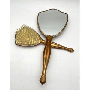 Antique Gold Mirror & Brush Set 3D Flower Decoration